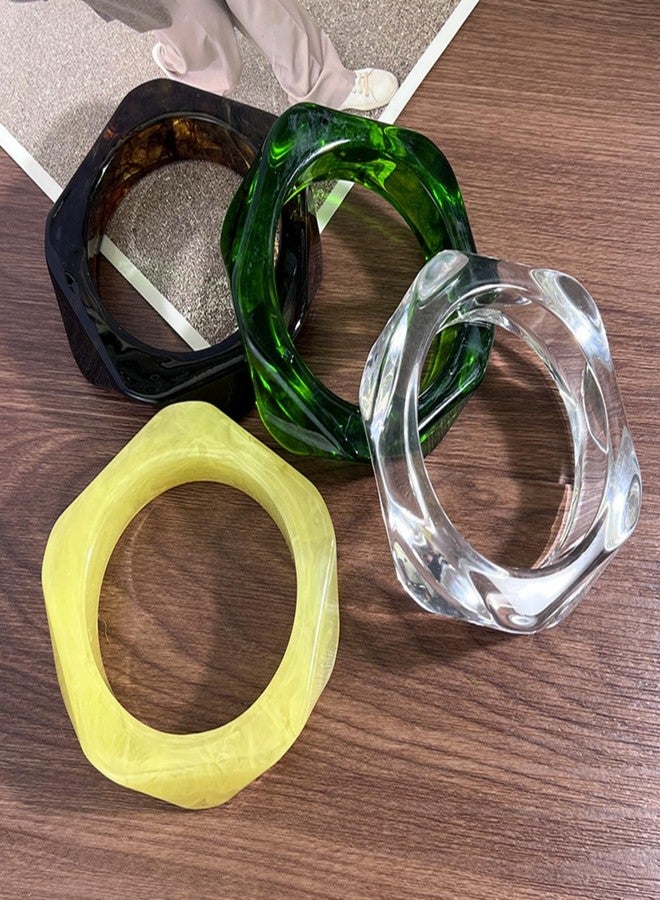IS4U Chunky Acrylic Bracelets for Women,Vintage Geometric Round Square Bracelet Irregular Colorful Wide Bracelets Wristbands Cuff Bracelet Fashion Classic Jewelry (Green) - Image 4